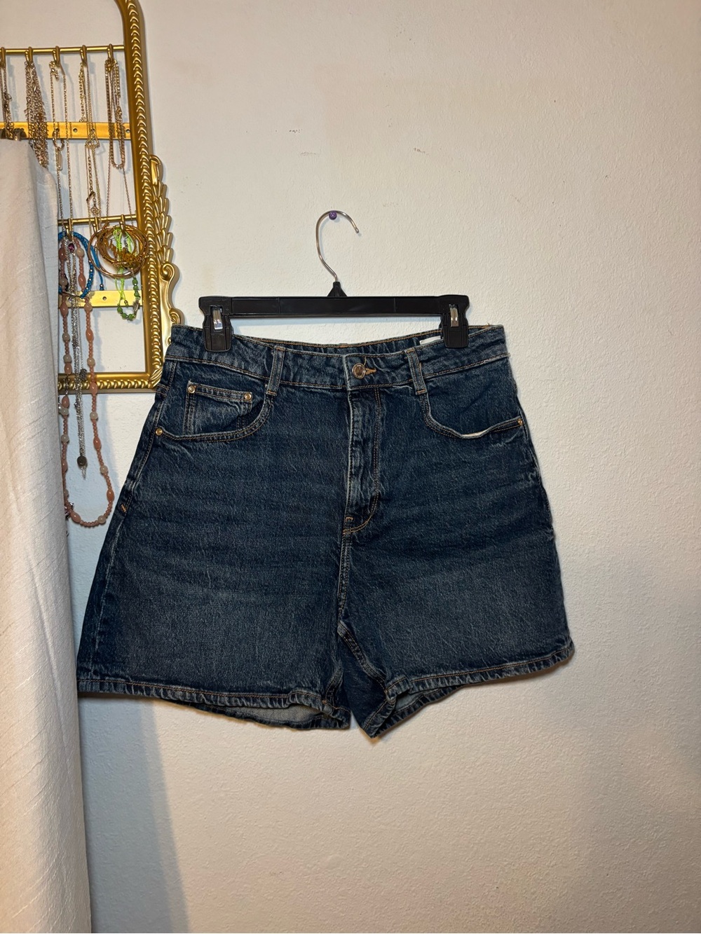 Zara Dark Blue High-Rise Denim Shorts